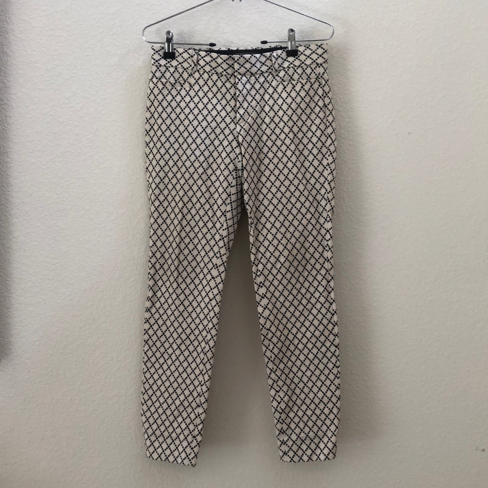 Banana Republic Sloan Geometric Argyle Cream and Black Straight Pants Size 0